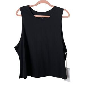 Johnny Was Calme Top Womens 2XL Black Scoop Neck Tank Cotton Gym Training Crop‎